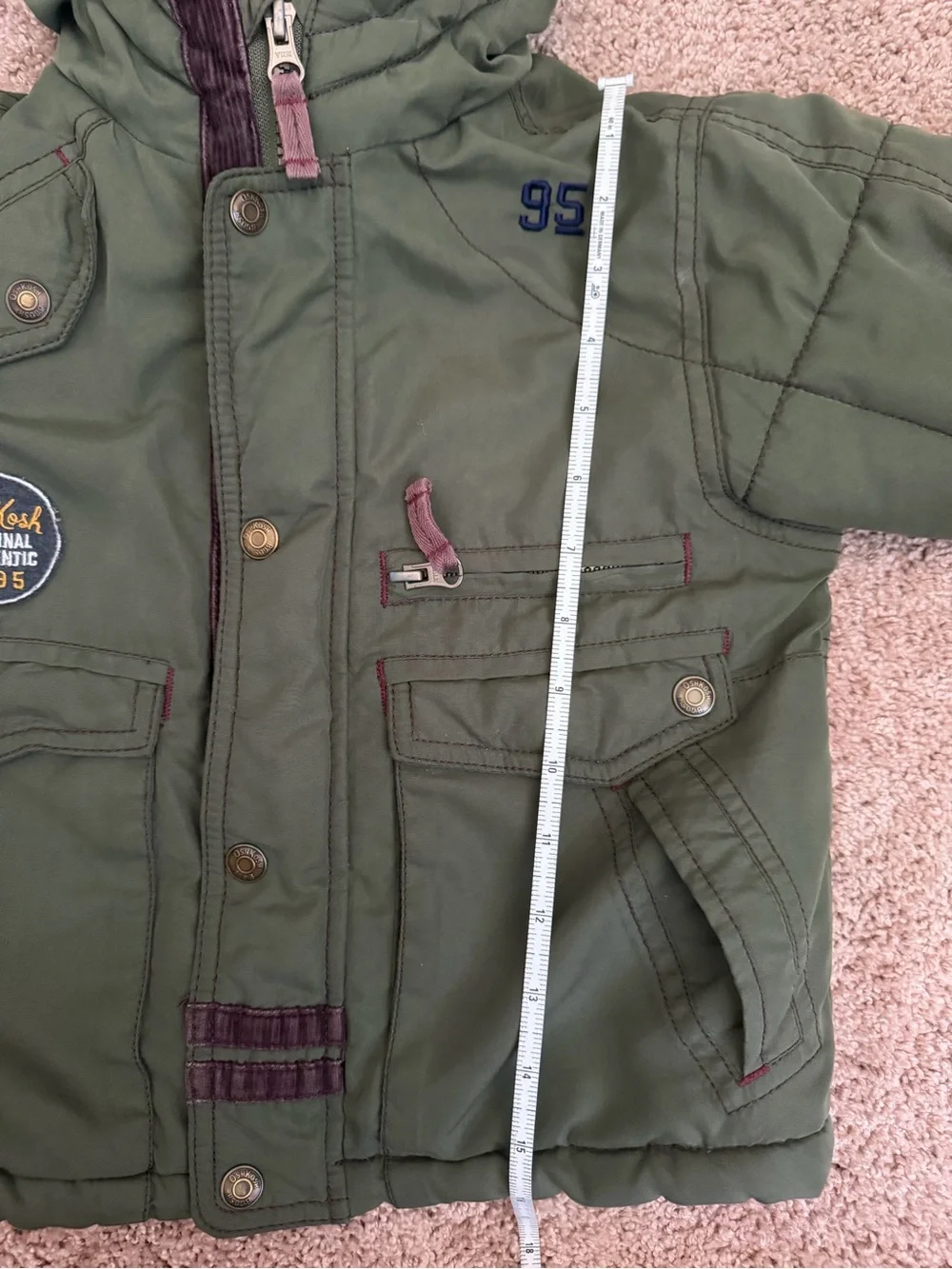 OshKosh B'gosh Boys Olive Green Heavy Winter Coat Jacket Hooded Sherpa Lined